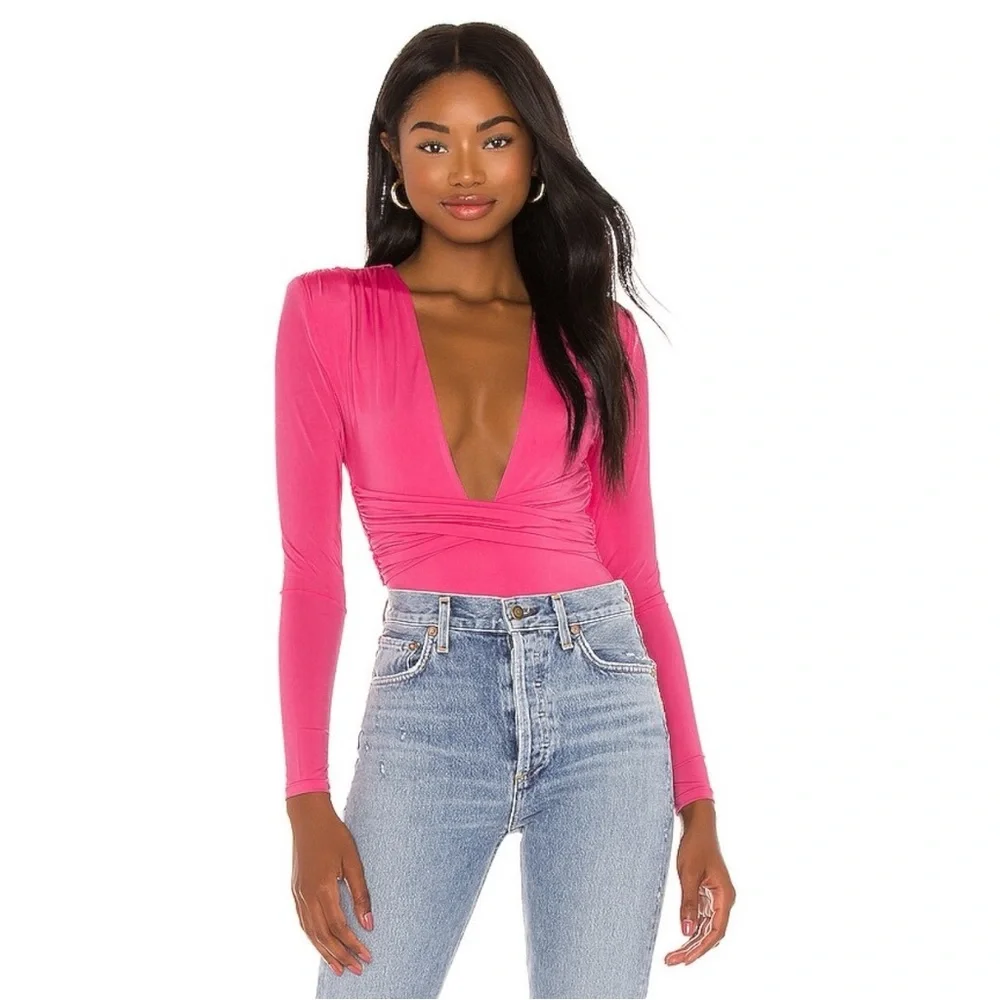Lovers + Friends Anya Long Sleeve Pink Bodysuit Women’s X-Small